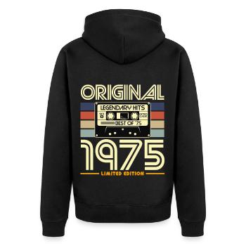1975 Limited Edition Cassette - Unisex Premium Organic Zip Hoodie - black - Back - Nico (187cm)