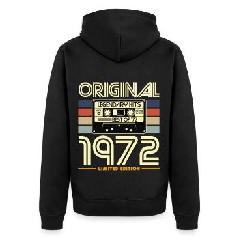 Originales Retro-Kassetten-Limited von 1972 - Unisex Premium Bio Zip Hoodie - Schwarz - Hinten - Nico (187cm)