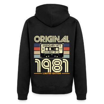 Cassette 1981 Édition Limitée Vintage - Veste à capuche bio Premium Unisexe - noir - Dos - Nico (187cm)