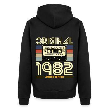 Originale limitierte Edition von 1982 - Unisex Premium Bio Zip Hoodie - Schwarz - Hinten - Nico (187cm)