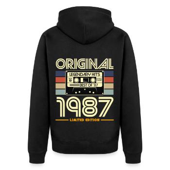 Original 1987 Limited Cassette Tape Retro Hits - Unisex Premium Organic Zip Hoodie - black - Back - Nico (187cm)