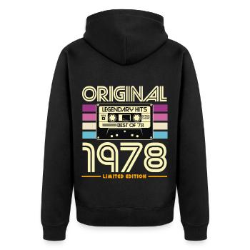 Originale limitierte Edition von 1978 - Unisex Premium Bio Zip Hoodie - Schwarz - Hinten - Nico (187cm)