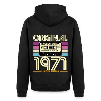 Original 1971 Limited Edition Retro Cassette - Unisex Premium Organic Zip Hoodie - black - Back - Nico (187cm)