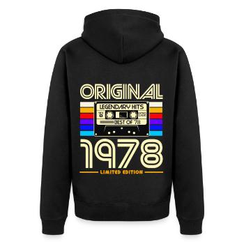 Original 1978 Cassette Retro - Unisex Premium Organic Zip Hoodie - black - Back - Nico (187cm)