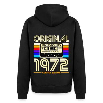 1972 Limited Edition Cassette - Unisex Premium Organic Zip Hoodie - black - Back - Nico (187cm)