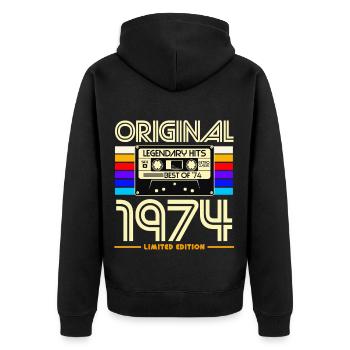Originale limitierte Ausgabe von 1974 - Unisex Premium Bio Zip Hoodie - Schwarz - Hinten - Nico (187cm)