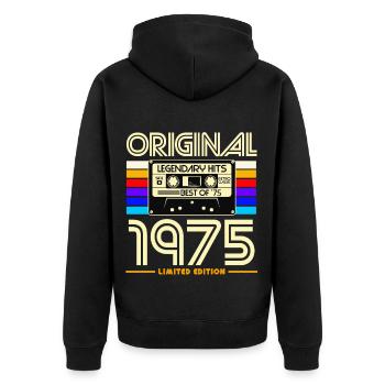 Originale Retro-Kassette von 1975 - Unisex Premium Bio Zip Hoodie - Schwarz - Hinten - Nico (187cm)