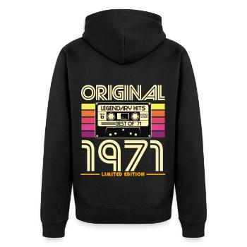 Retro Cassette 1971 Limited Edition - Unisex Premium Organic Zip Hoodie - black - Back - Nico (187cm)