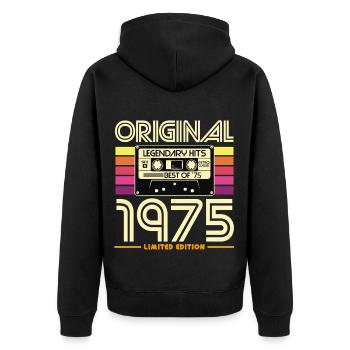 Original-Kassetten-Limited von 1975 - Unisex Premium Bio Zip Hoodie - Schwarz - Hinten - Nico (187cm)