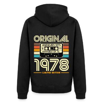 Cassette rétro 1978 édition limitée - Veste à capuche bio Premium Unisexe - noir - Dos - Nico (187cm)