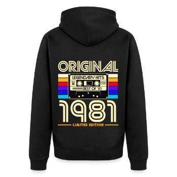 Original 1981 Limited Edition Retro Cassette - Unisex Premium Organic Zip Hoodie - black - Back - Nico (187cm)