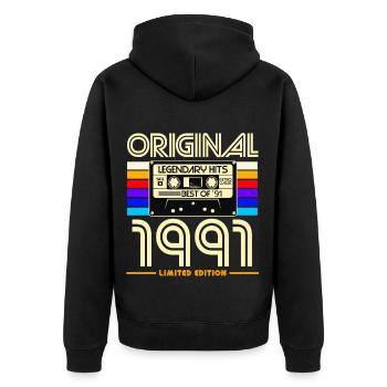 1991 Limited Edition Cassette - Unisex Premium Organic Zip Hoodie - black - Back - Nico (187cm)