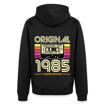 Originale Retro-Kassette von 1985 - Unisex Premium Bio Zip Hoodie - Schwarz - Hinten - Nico (187cm)