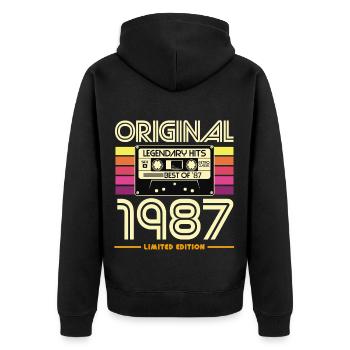 Originalkassette von 1987 Retro - Unisex Premium Bio Zip Hoodie - Schwarz - Hinten - Nico (187cm)