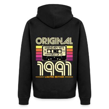 Original 1991 Limited Edition Cassette - Unisex Premium Organic Zip Hoodie - black - Back - Nico (187cm)