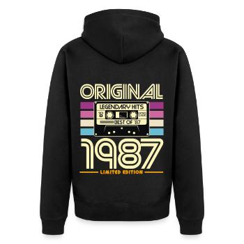 Originale limitierte Edition von 1987 - Unisex Premium Bio Zip Hoodie - Schwarz - Hinten - Nico (187cm)