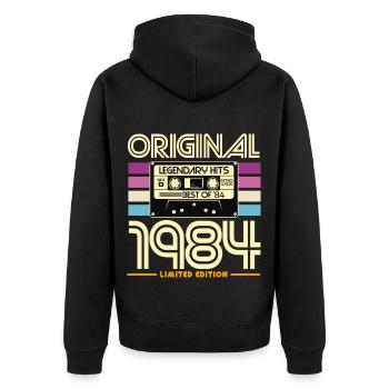 Original 1984 Limited Edition Retro Cassette - Unisex Premium Organic Zip Hoodie - black - Back - Nico (187cm)