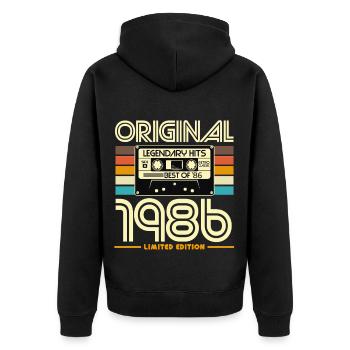 Original 1986 Limited Edition Retro Cassette - Unisex Premium Organic Zip Hoodie - black - Back - Nico (187cm)