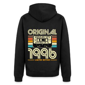 Originalkassette Retro von 1996 - Unisex Premium Bio Zip Hoodie - Schwarz - Hinten - Nico (187cm)