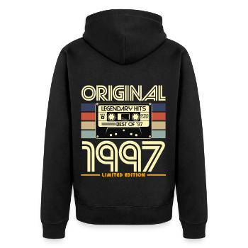 Originalkassette Retro von 1997 - Unisex Premium Bio Zip Hoodie - Schwarz - Hinten - Nico (187cm)