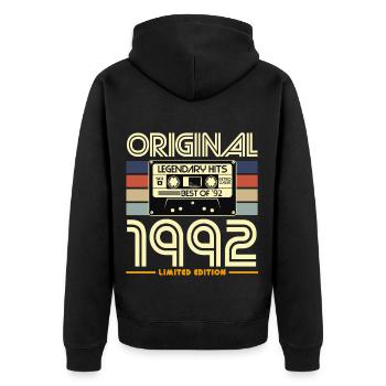 Kassette Retro 1992 Limited - Unisex Premium Bio Zip Hoodie - Schwarz - Hinten - Nico (187cm)