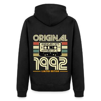 Originalkassette Limited von 1992 - Unisex Premium Bio Zip Hoodie - Schwarz - Hinten - Nico (187cm)
