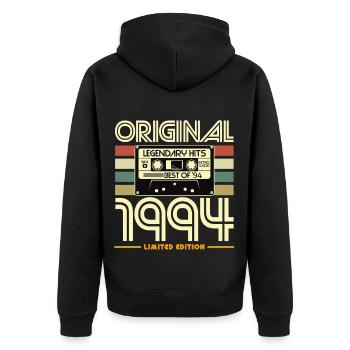Originale Nostalgia-Kassette von 1994 - Unisex Premium Bio Zip Hoodie - Schwarz - Hinten - Nico (187cm)