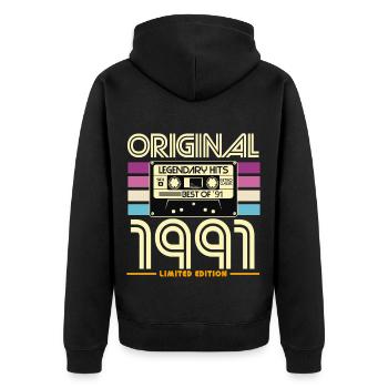 1991 Cassette Rétro Légende - Veste à capuche bio Premium Unisexe - noir - Dos - Nico (187cm)
