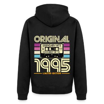 Originalausgabe 1995 Kassette Retro - Unisex Premium Bio Zip Hoodie - Schwarz - Hinten - Nico (187cm)