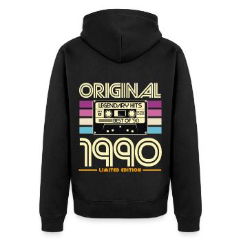 Original Hits 90er Kassette - Unisex Premium Bio Zip Hoodie - Schwarz - Hinten - Nico (187cm)