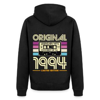 Originale Kassetten-Retro-Edition von 1994 - Unisex Premium Bio Zip Hoodie - Schwarz - Hinten - Nico (187cm)