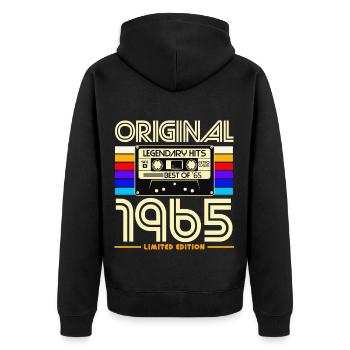 Originale Retro-Kassette von 1965 - Unisex Premium Bio Zip Hoodie - Schwarz - Hinten - Nico (187cm)