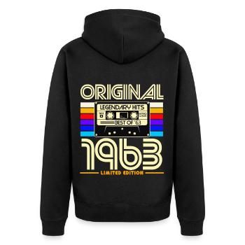 Originale Retro-Kassettenkassette von 1963, limitierte Ausgabe - Unisex Premium Bio Zip Hoodie - Schwarz - Hinten - Nico (187cm)