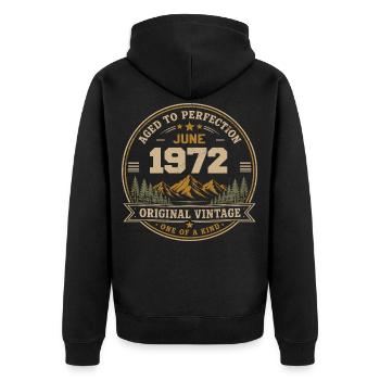 Vintage Juni 1972 – Original Perfection Juni 1972 - Unisex Premium Bio Zip Hoodie - Schwarz - Hinten - Nico (187cm)