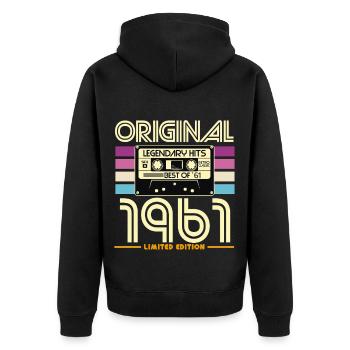 Originale Kassetten-Retro-Edition von 1961 - Unisex Premium Bio Zip Hoodie - Schwarz - Hinten - Nico (187cm)