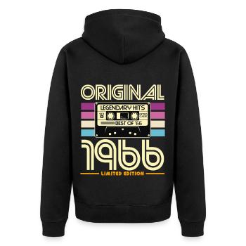 Vintage 1966 Limited Edition Kassette - Unisex Premium Bio Zip Hoodie - Schwarz - Hinten - Nico (187cm)