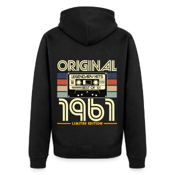 Original 1961 Retro Cassette Limited - Unisex Premium Organic Zip Hoodie - black - Back - Nico (187cm)