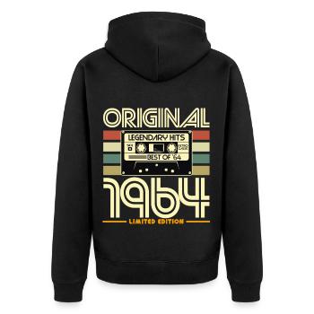 Original 1964 Cassette Retro Tee - Unisex Premium Organic Zip Hoodie - black - Back - Nico (187cm)
