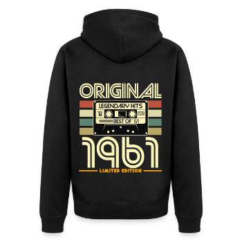 1961 Retro Cassette Limited Edition - Unisex Premium Organic Zip Hoodie - black - Back - Nico (187cm)