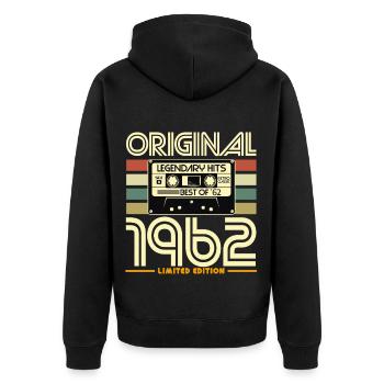 Originale limitierte Vintage-Kassette von 1962 - Unisex Premium Bio Zip Hoodie - Schwarz - Hinten - Nico (187cm)