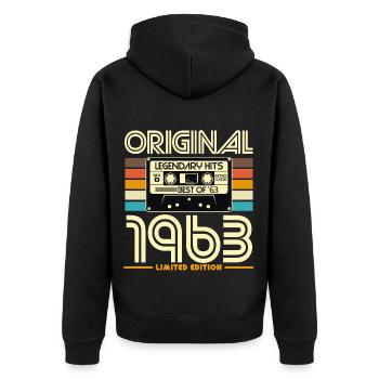 Original 1963 Vintage Cassette - Unisex Premium Organic Zip Hoodie - black - Back - Nico (187cm)