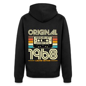 Originalkassette von 1968 Retro - Unisex Premium Bio Zip Hoodie - Schwarz - Hinten - Nico (187cm)