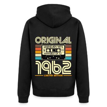 Originale Vintage-Kassette von 1962 - Unisex Premium Bio Zip Hoodie - Schwarz - Hinten - Nico (187cm)