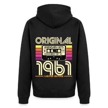 Original 1961 Retro Cassette Limited - Unisex Premium Organic Zip Hoodie - black - Back - Nico (187cm)