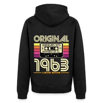 Retro Cassette 1963 Edition - Unisex Premium Organic Zip Hoodie - black - Back - Nico (187cm)