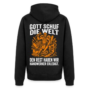 Stolzer Handwerker, Gott Schuf die Welt, Handwerk - Unisex Premium Bio Zip Hoodie - Schwarz - Hinten - Nico (187cm)