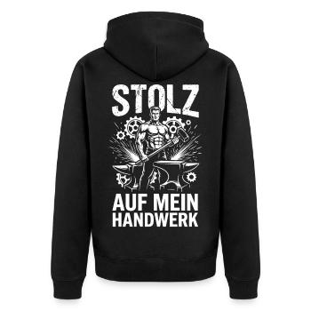 Stolz auf mein Handwerk, Handwerker Beruf Geschenk - Unisex Premium Bio Zip Hoodie - Schwarz - Hinten - Nico (187cm)