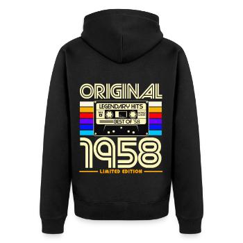 Original 1958 Vintage Cassette Tee - Unisex Premium Organic Zip Hoodie - black - Back - Nico (187cm)