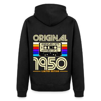 Originales Retro-Kassetten-T-Shirt der 1950er Jahre - Unisex Premium Bio Zip Hoodie - Schwarz - Hinten - Nico (187cm)