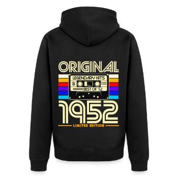Originale Retro-Kassette von 1952 - Unisex Premium Bio Zip Hoodie - Schwarz - Hinten - Nico (187cm)
